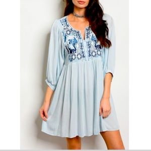 Embroidered Dress or Tunic. S M L Sky Blue